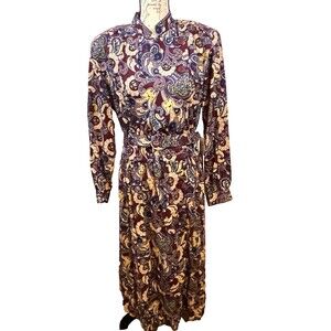 Vintage 80's Schrader II Dress Paisley Belt Size 14W Pleated With Original Tags